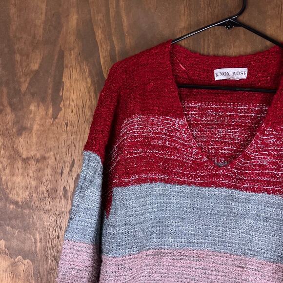Knox Rose Womens Sweater Multicolor Striped V Neck Long Sleeve Acrylic Blend XL - Picture 4 of 12